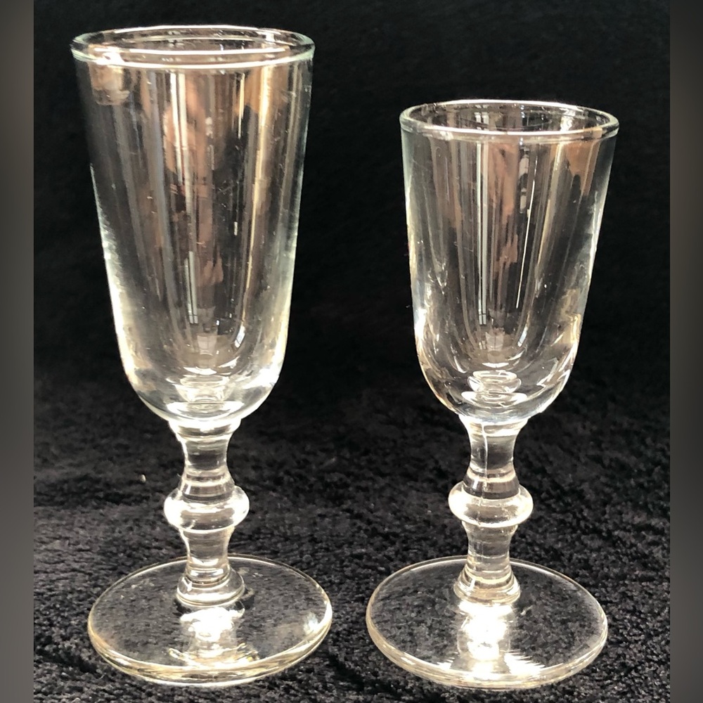Lot Of 2 Cordial Stemmed Shot Glasses Ball And Wafer Stem